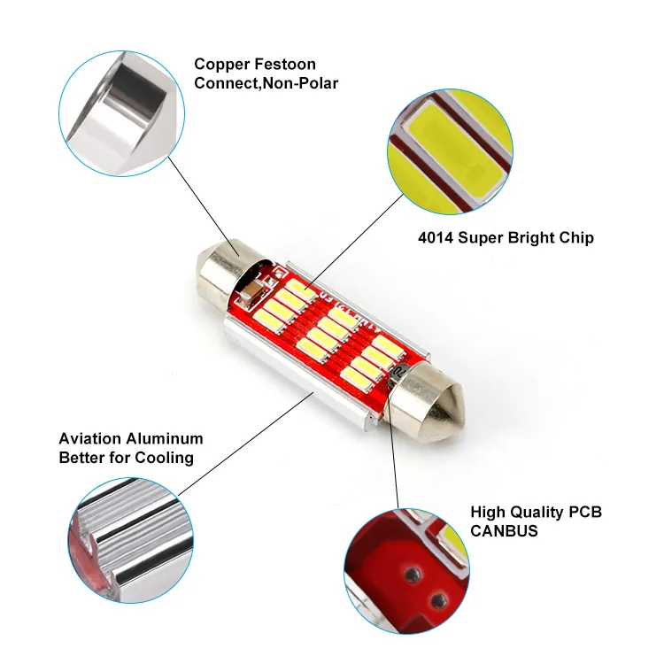 RCJLED Festoon 4014 12-SMD Canbus LED Bulb