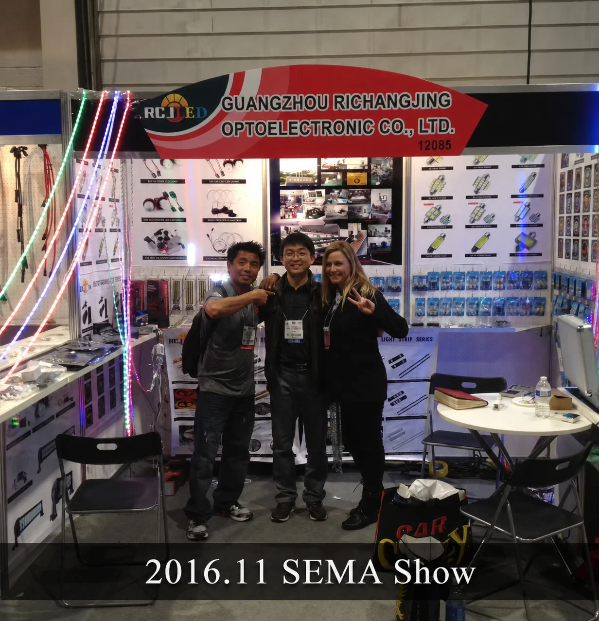 RCJLED booth and team in the supplied SEMA Show 2016 archive image